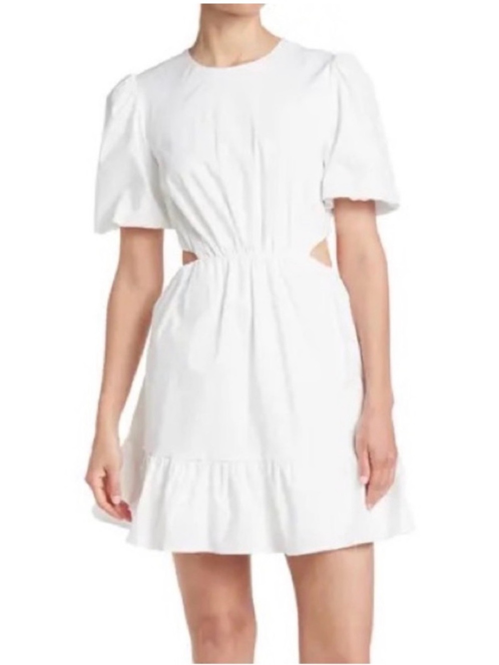 WAYF White Puff Sleeve Cutout Tiered Mini Dress: S